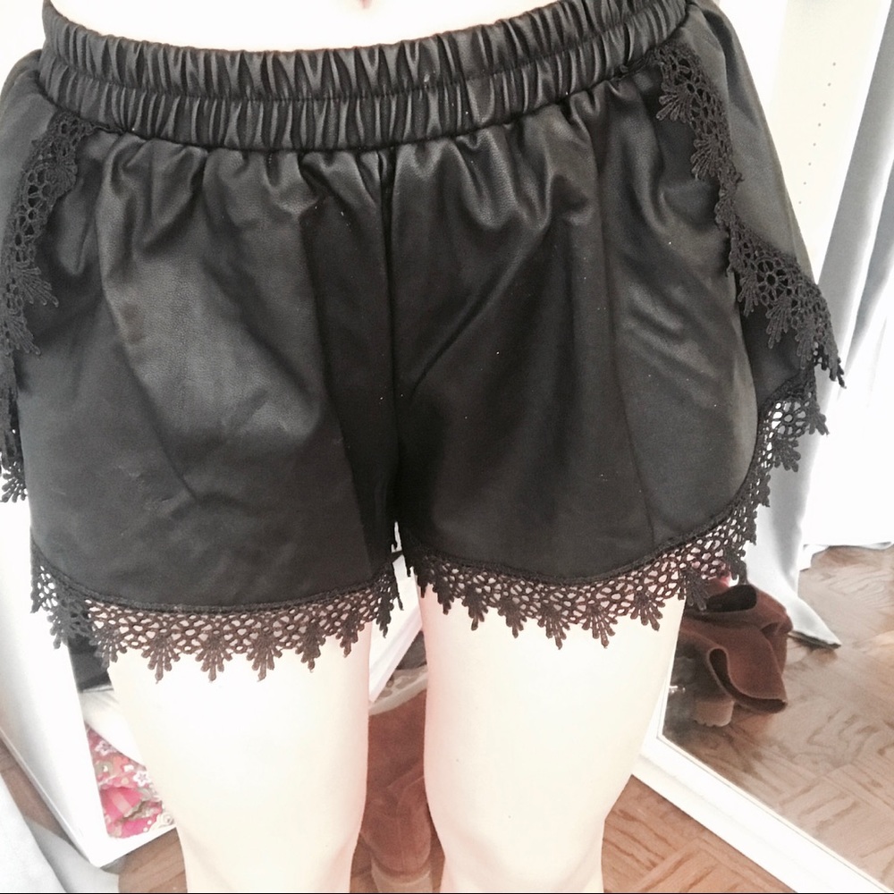 Black Pleather Lace Shorts